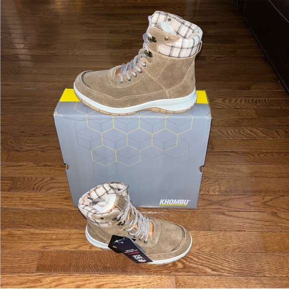 Khombu Sterling Faux Shearling Lined Boots Brown Leather Women’s 11 Plaid Trim - Picture 2 of 8